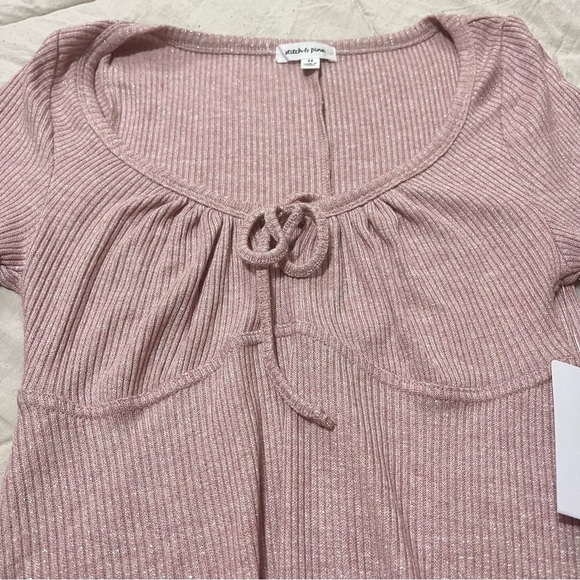 Stitch & Pine Womens Baby Pink Micro Ribbed Scoop Neck Dress Metallic Size M - Picture 6 of 7